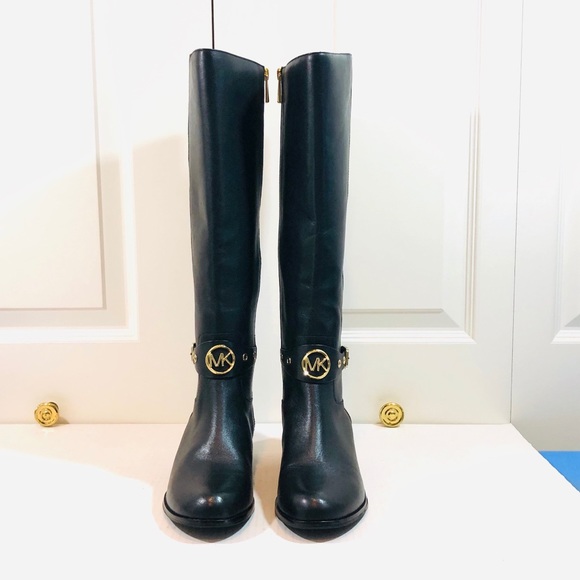 Michael Kors Shoes - MICHAEL KORS LEATHER ROUND TOE KNEE HIGH, BLACK